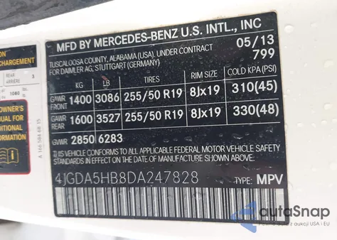 2013 Mercedes-Benz Ml 350 4Matic из США, поврежденный, VIN 4JGDA5HB8DA247828